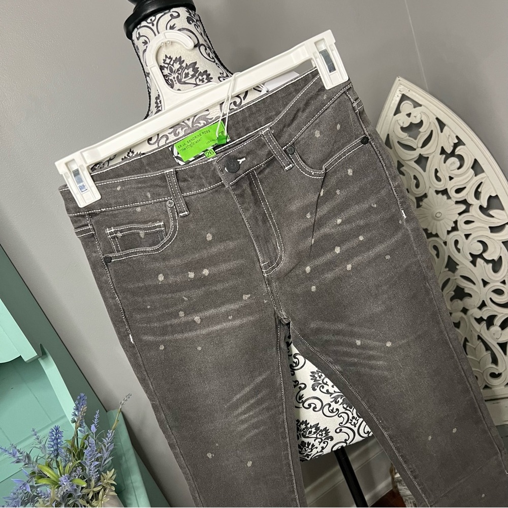 Free People x Sandrine Rose Polka Grey Medium Skinny Jean Size 26 NWT Boho - Picture 4 of 16